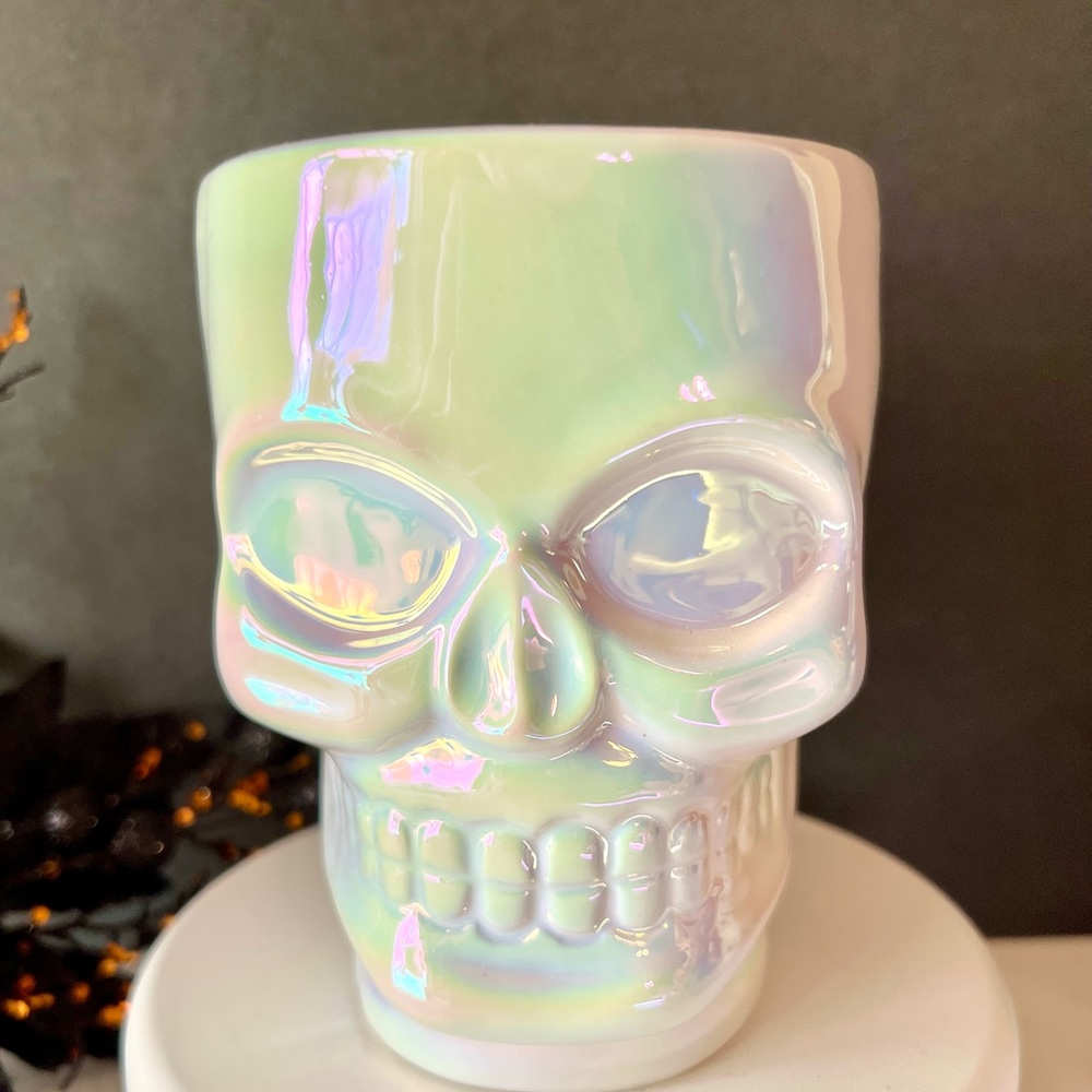 Halloween Iridescent Skull Ceramic Mug Bone Handle